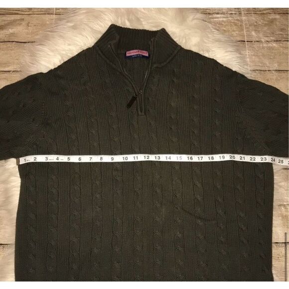 Vineyard Vines Men’s Chunky Quarter Zip Sweater Cable knit Olive Green READ L - Picture 6 of 8